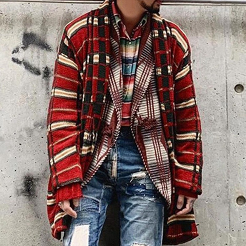 Men's Fashion Plaid Knitted Cardigan Image 5