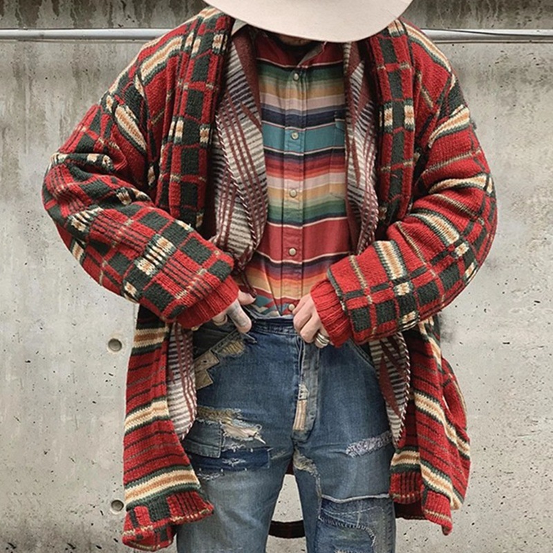 Men's Fashion Plaid Knitted Cardigan Image 6