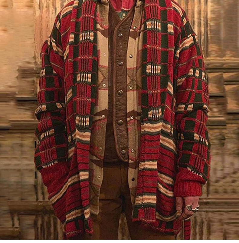 Men's Fashion Plaid Knitted Cardigan Image 4