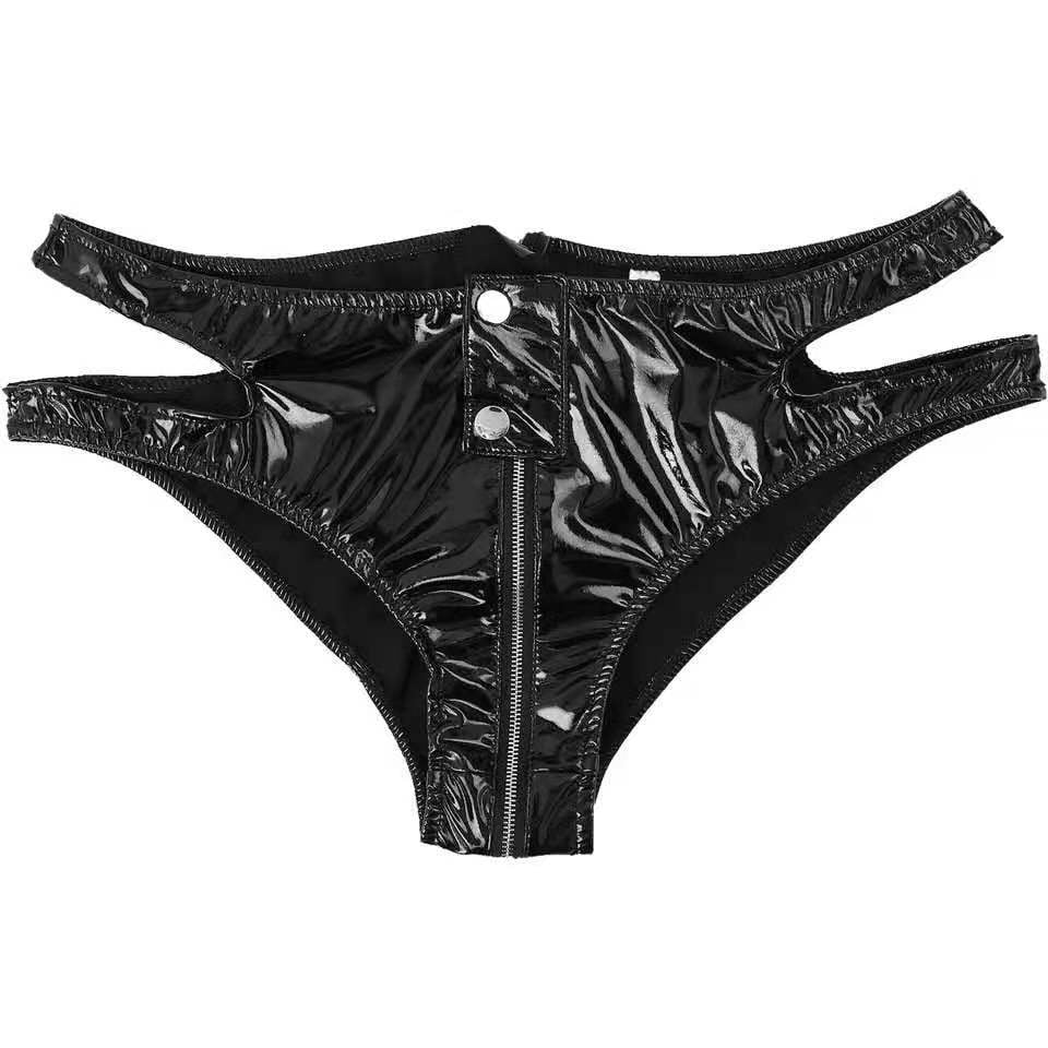 Sleek Patent Leather Zipper Shorts