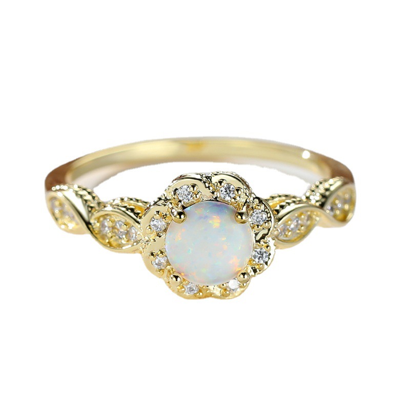 Platinum Round Opal Flower Ring Image 1