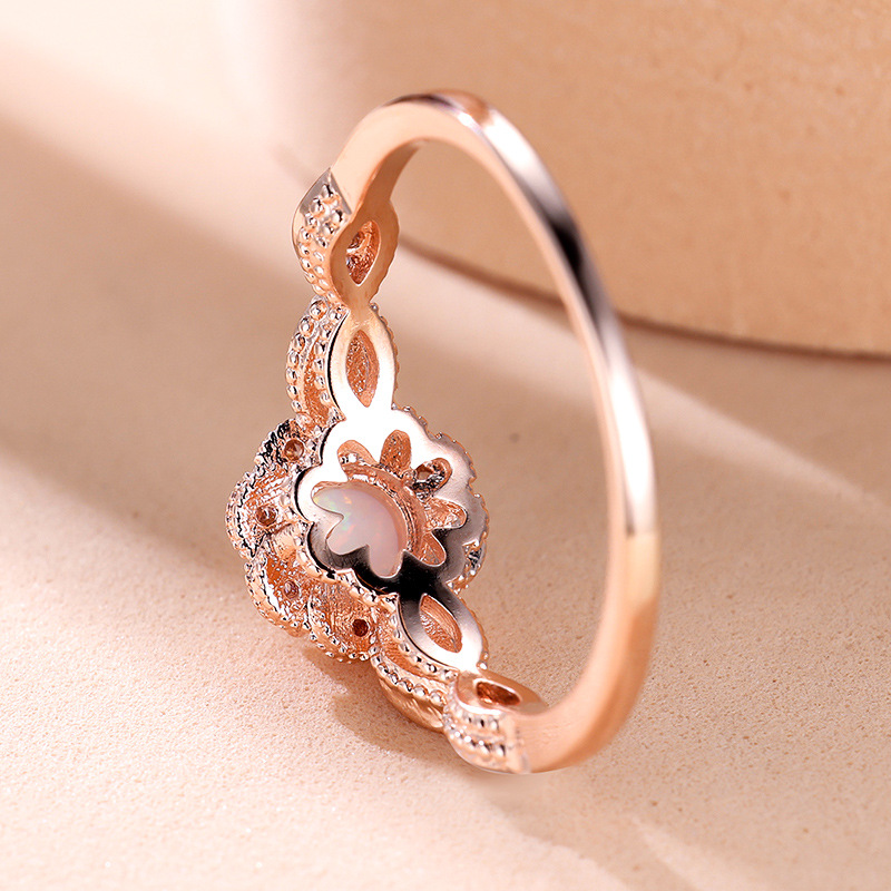 Platinum Round Opal Flower Ring Image 4