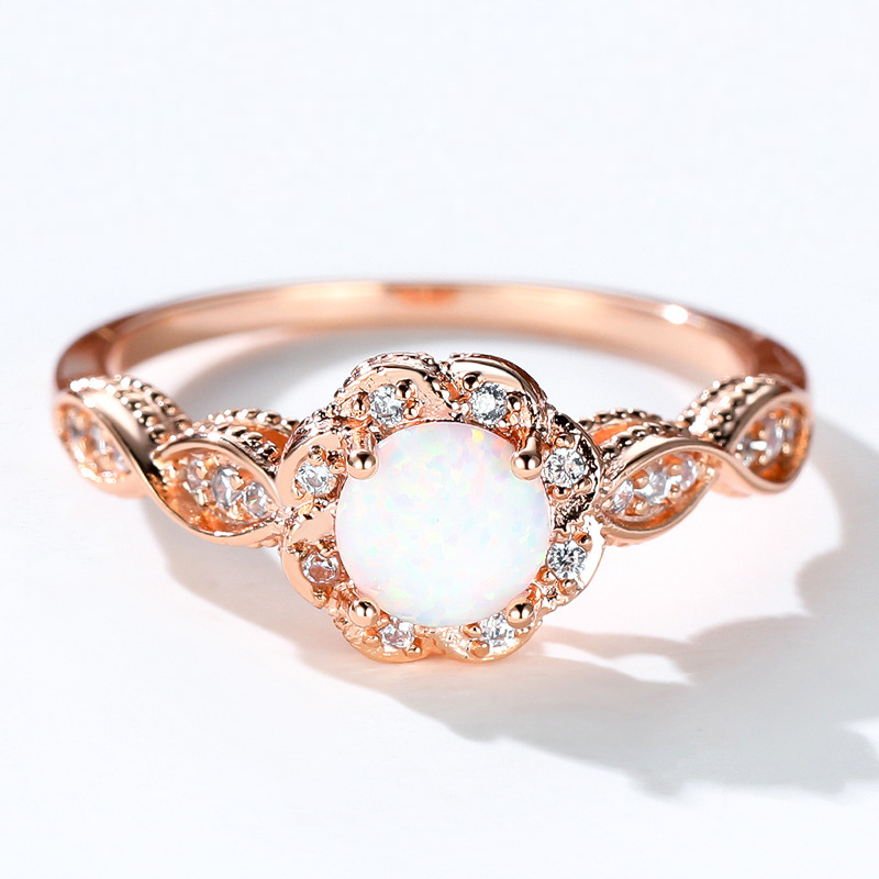 Platinum Round Opal Flower Ring Image 2