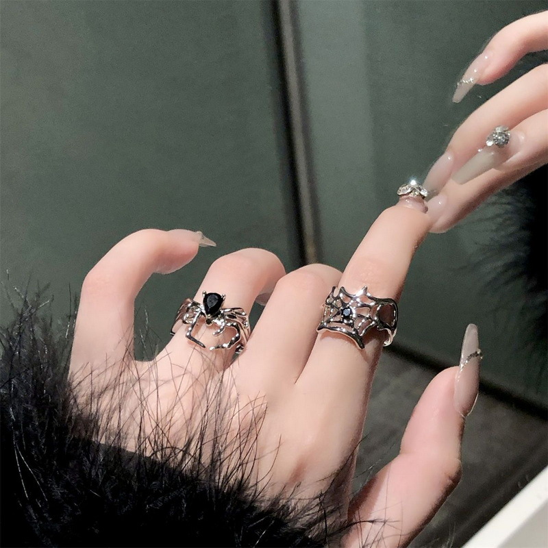 Dark Gem Diamond Spider Web Ring Image 2