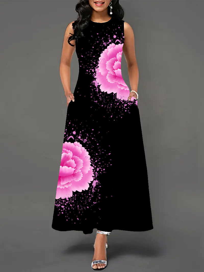 Women's Round Neck Sleeveless A-Line Skirt
