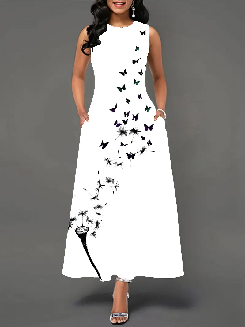 Women's Round Neck Sleeveless A-Line Skirt