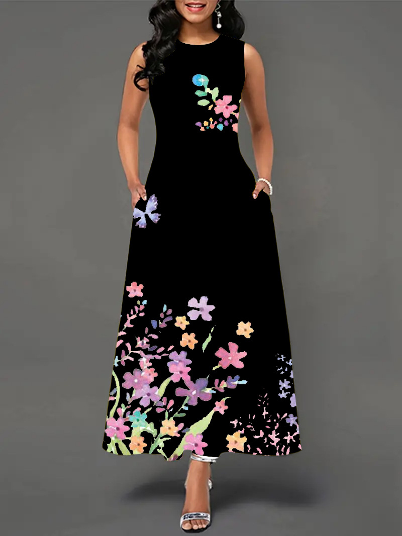 Women's Round Neck Sleeveless A-Line Skirt