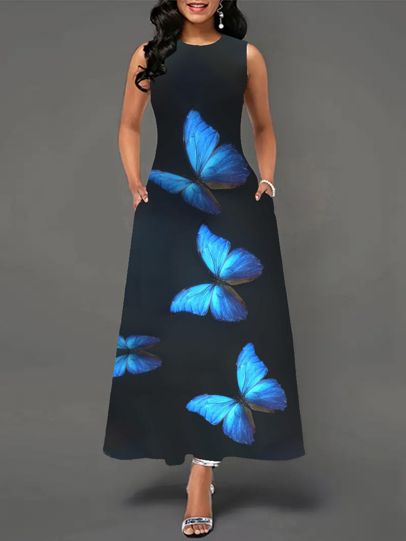Women's Round Neck Sleeveless A-Line Skirt