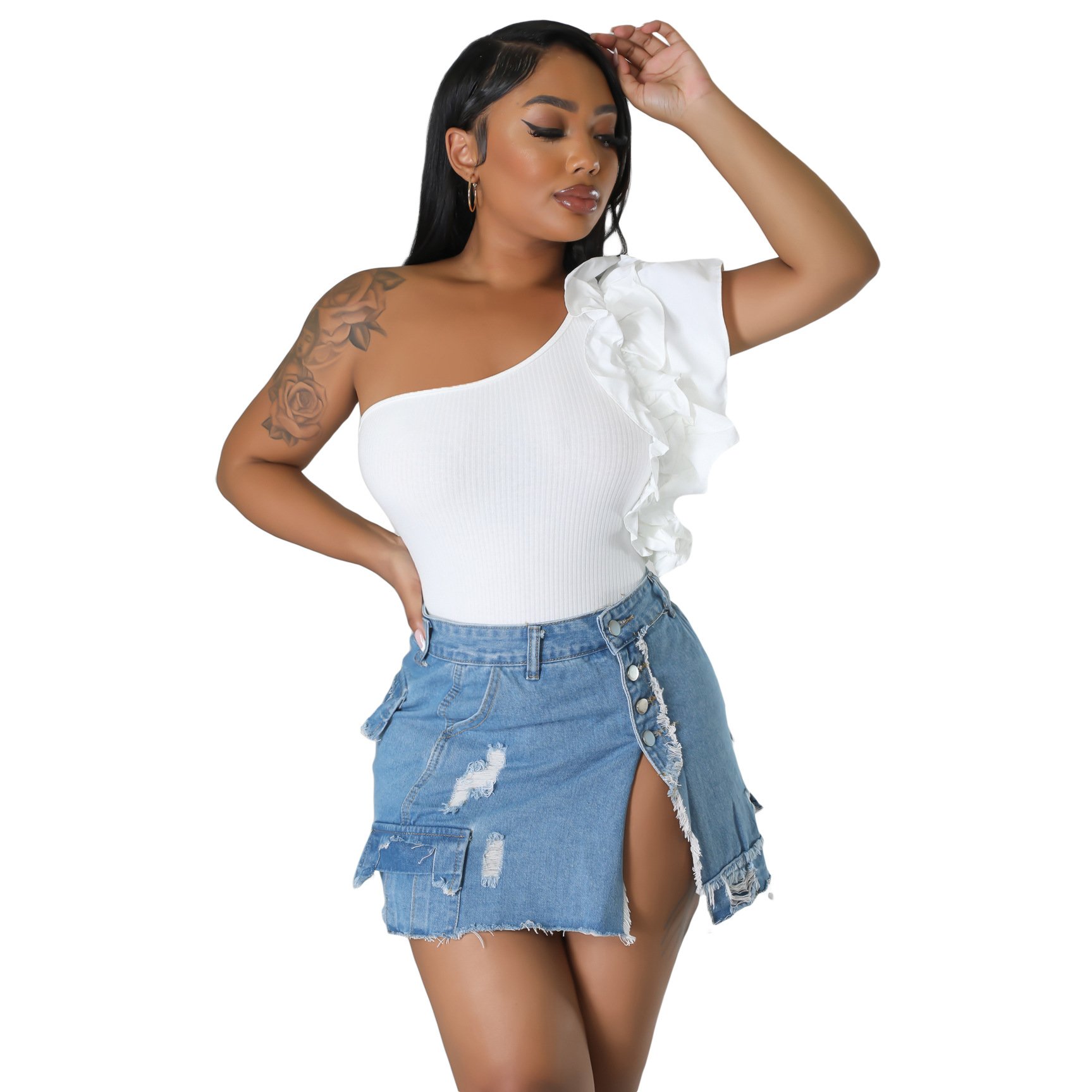 Ripped Pocket Denim Skirt Image 3