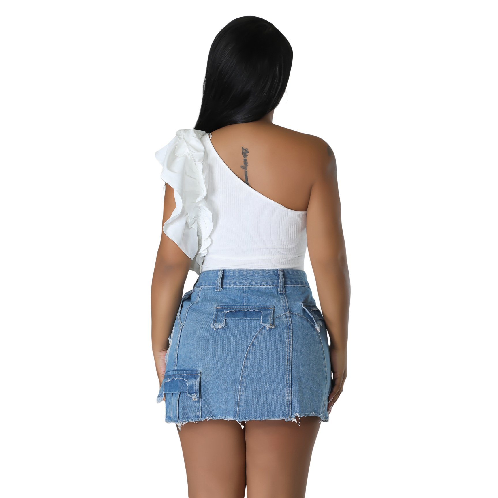 Ripped Pocket Denim Skirt Image 6