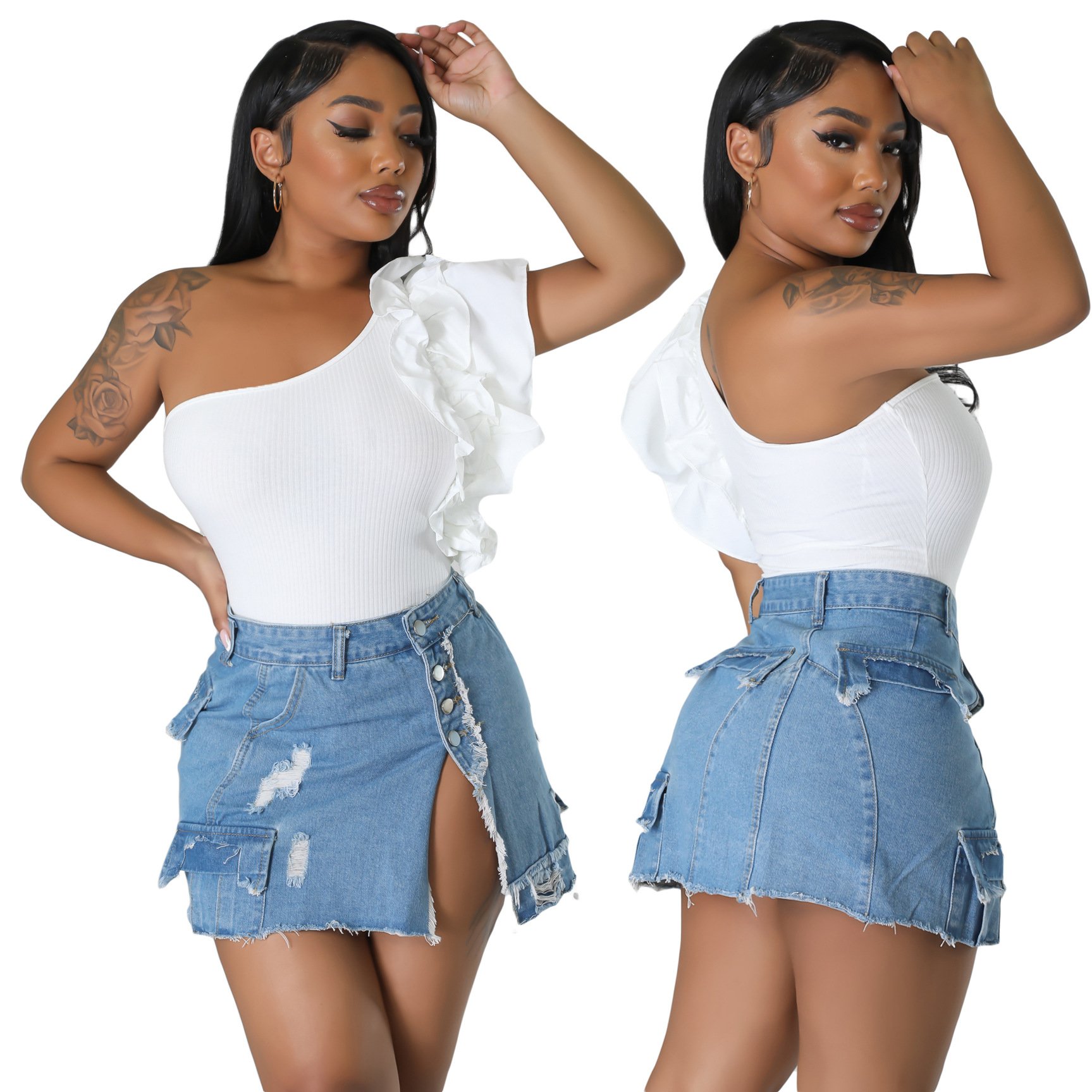Ripped Pocket Denim Skirt Image 2