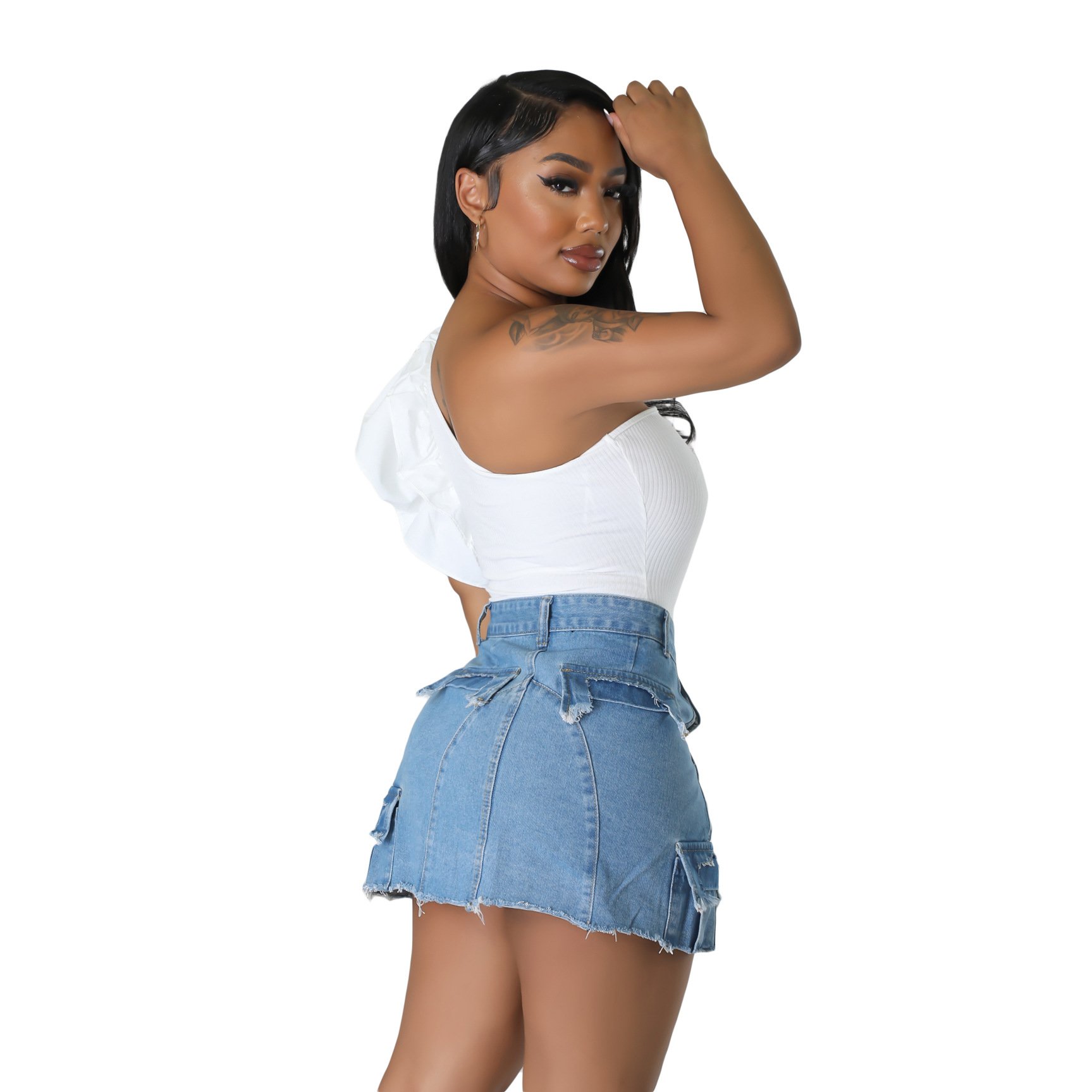 Ripped Pocket Denim Skirt Image 4