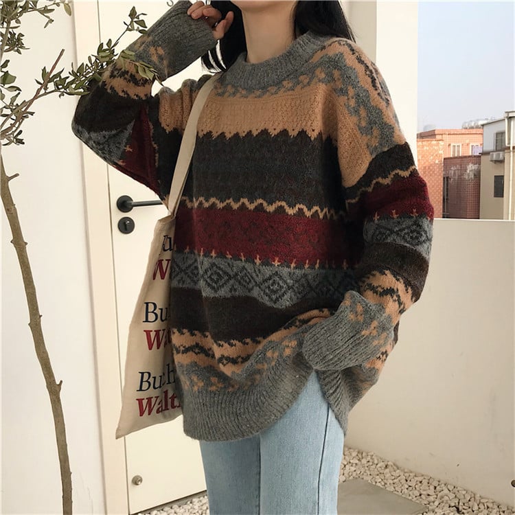 Women's Loose Fashion Jacquard Diamond Sweater 22