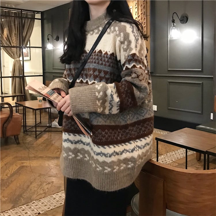 Women's Loose Fashion Jacquard Diamond Sweater 7