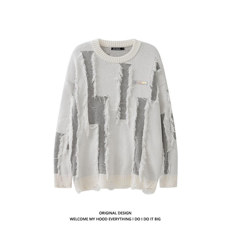 Men's and Women's Loose Round Neck Destroyed Sweater Image 3