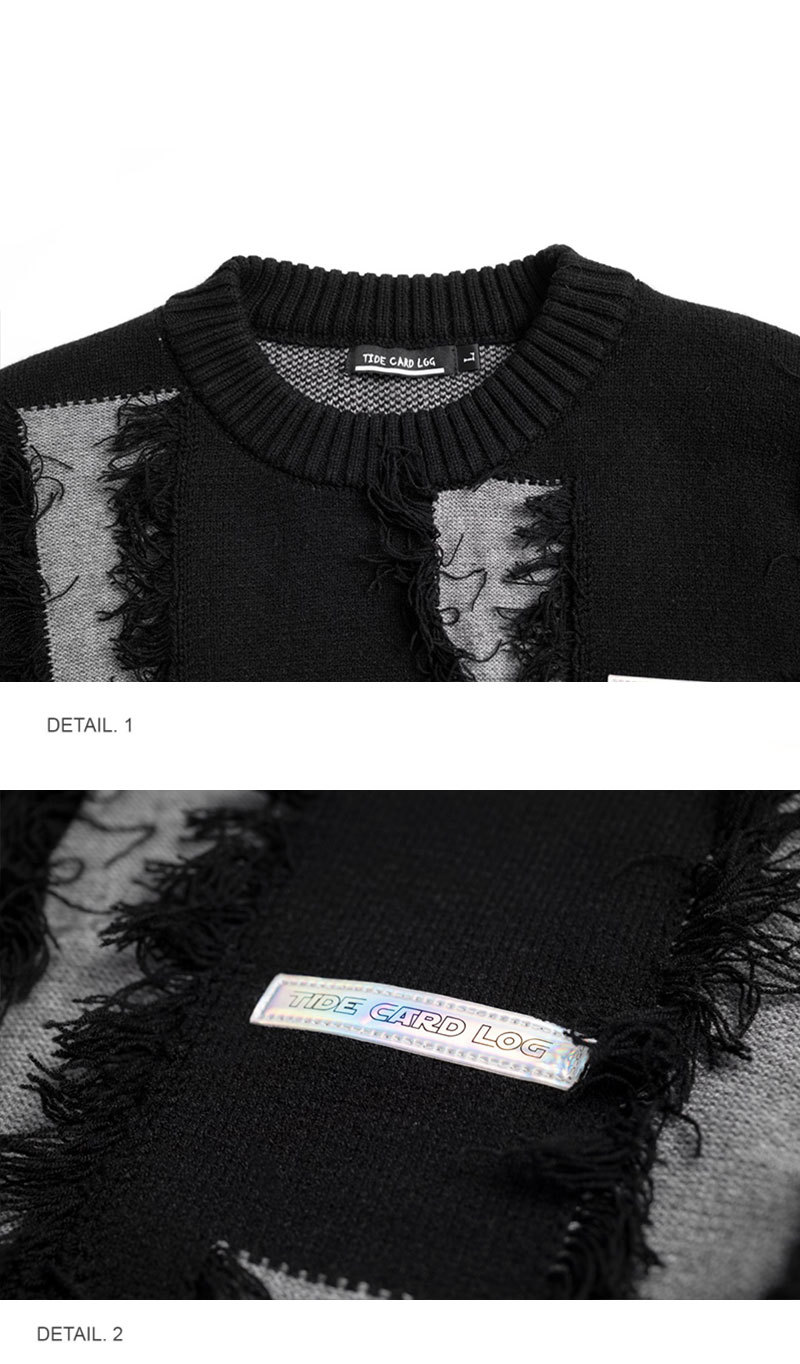 Men's and Women's Loose Round Neck Destroyed Sweater Image 2