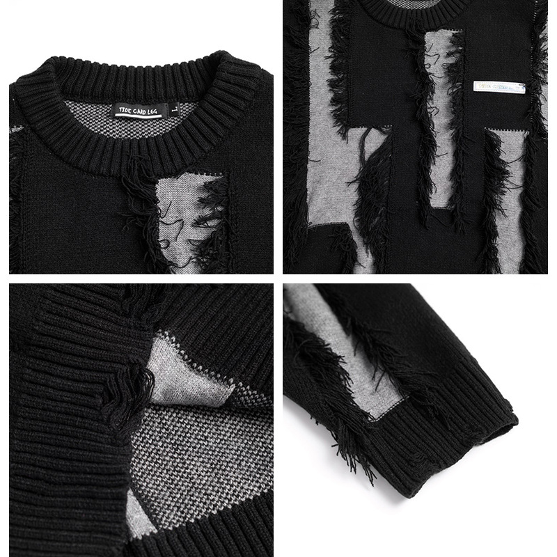 Men's and Women's Loose Round Neck Destroyed Sweater Image 5