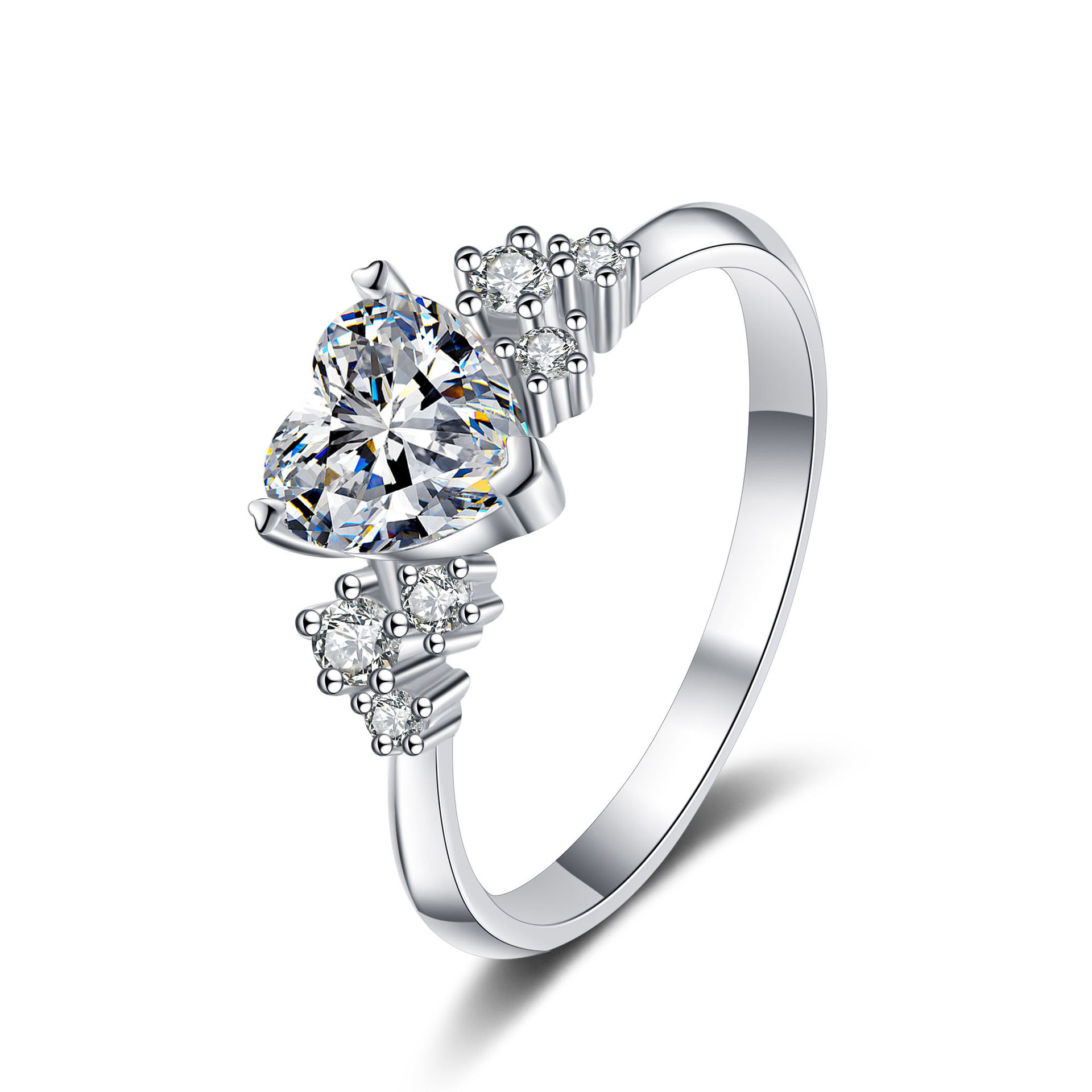 925 Sterling Silver Heart-shaped Moissanite Ring Image 5