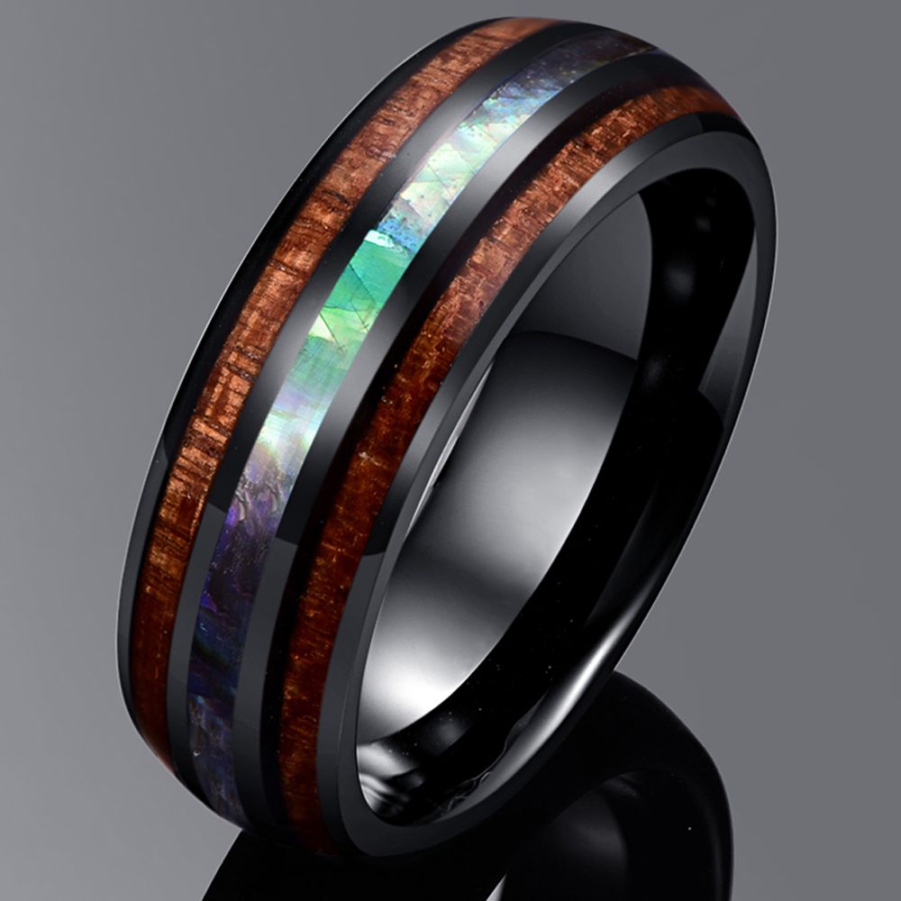 Tungsten Ring with Abalone Inlay