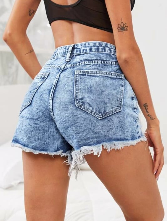Women’s Fashion Casual High Waist Ripped Denim Shorts - Image 3