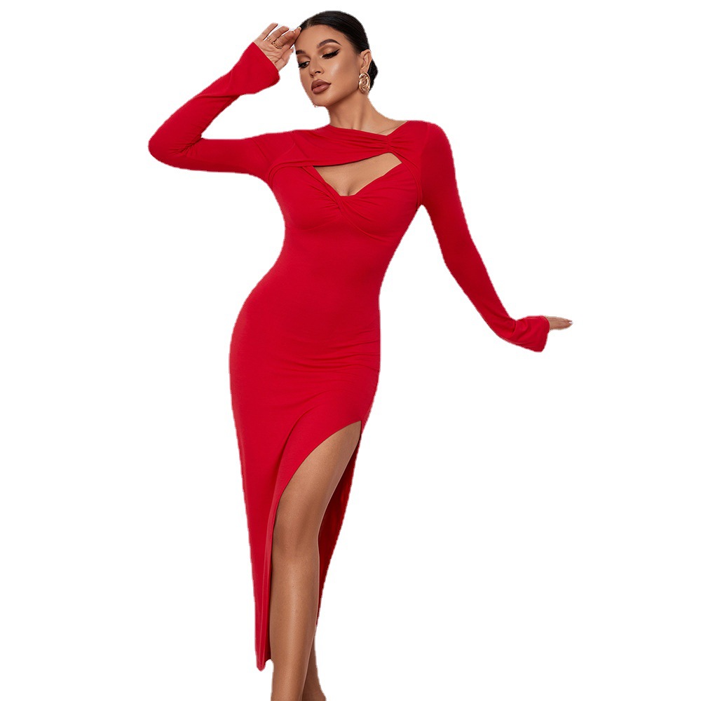 Skirt Sexy Slit Long Sleeve Dress 7