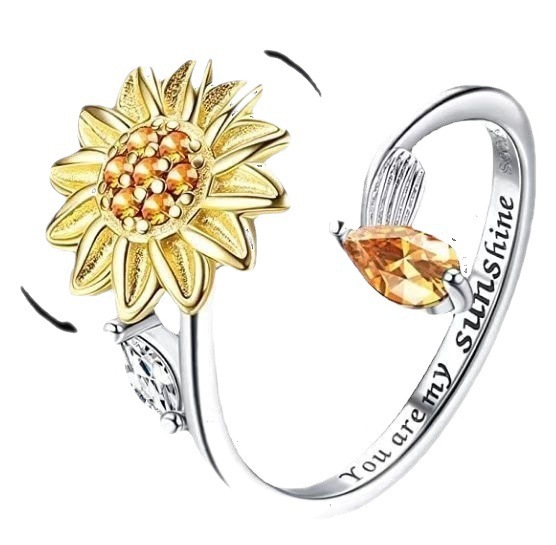 Copper Micro Inlay Sunflower Spinning Ring 1