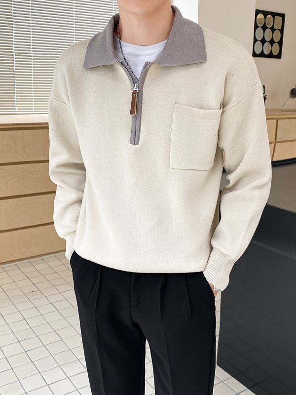Men's Half Zipper Sweater in Brown