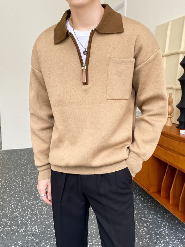 Men's Half Zipper Sweater in Gray