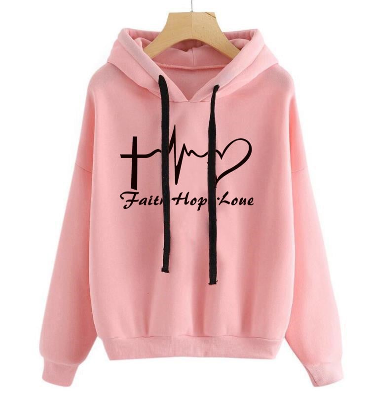 Heart Print Hoodie Sweatshirt Back View