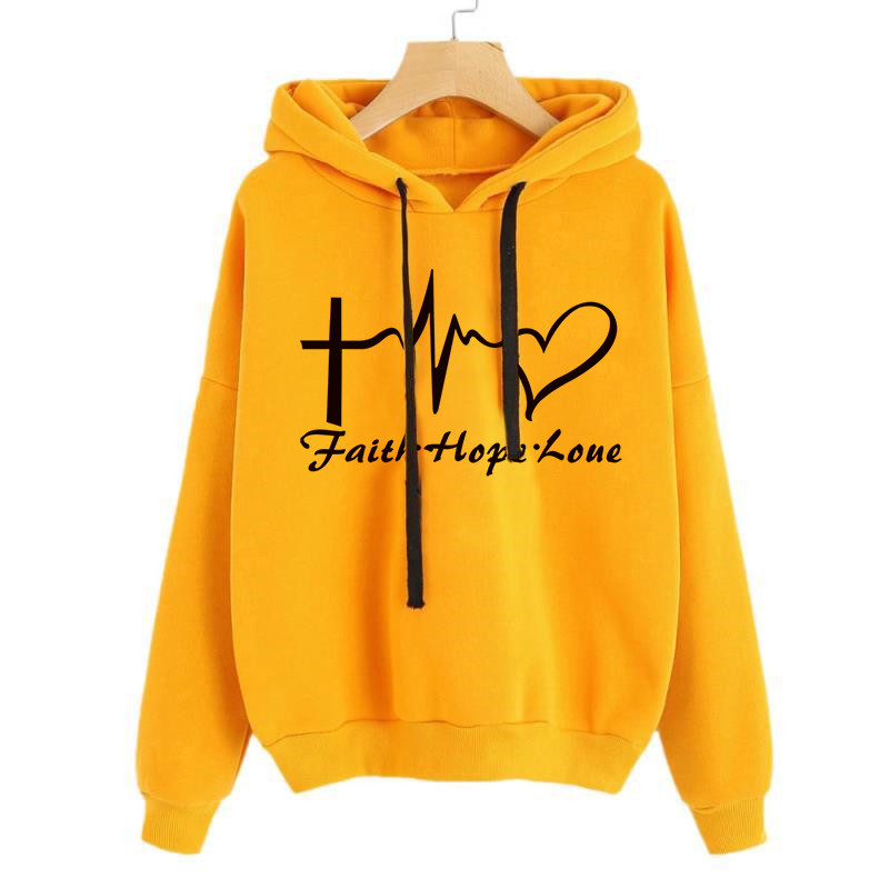 Heart Print Hoodie Sweatshirt Front View