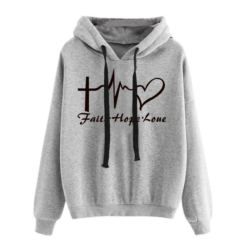 Heart Print Hoodie Sweatshirt in Action