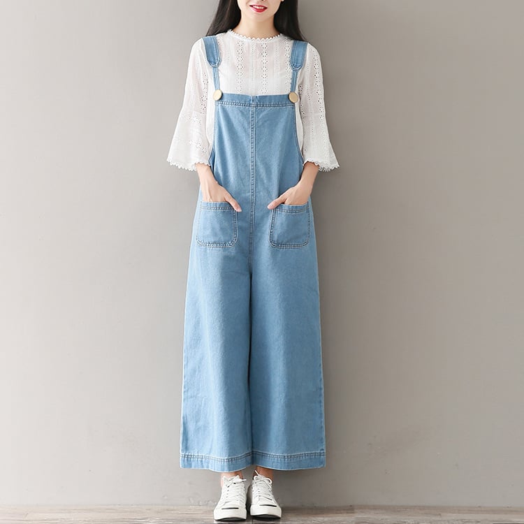 Women's Loose Large Size Cropped Pants - Light Blue