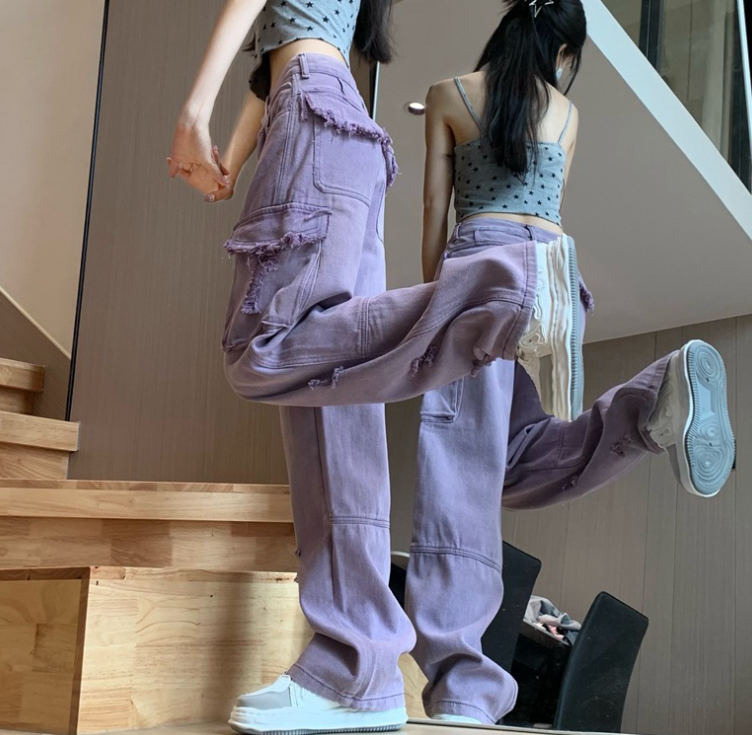 Purple Washed Distressed Jeans 4