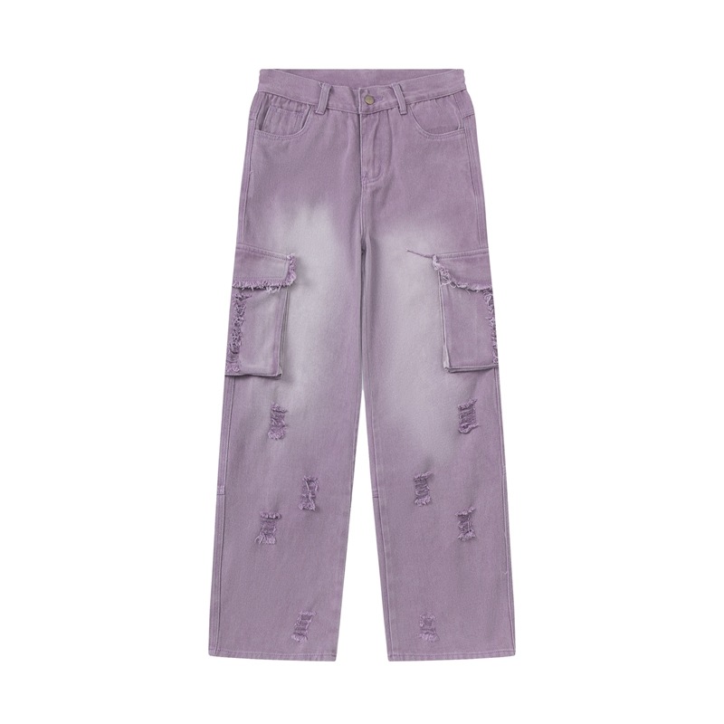 Purple Washed Distressed Jeans 3