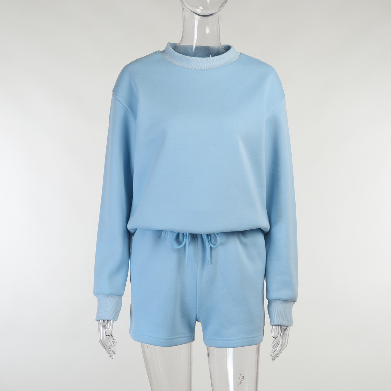 Round Neck Pullover Sweatshirt Shorts Suit Image 4