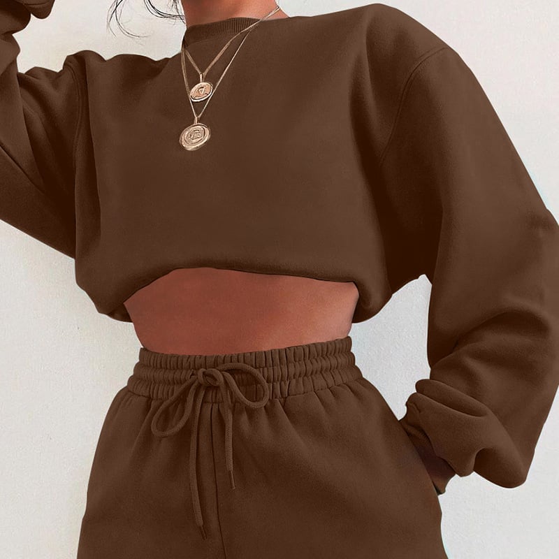 Round Neck Pullover Sweatshirt Shorts Suit Image 2