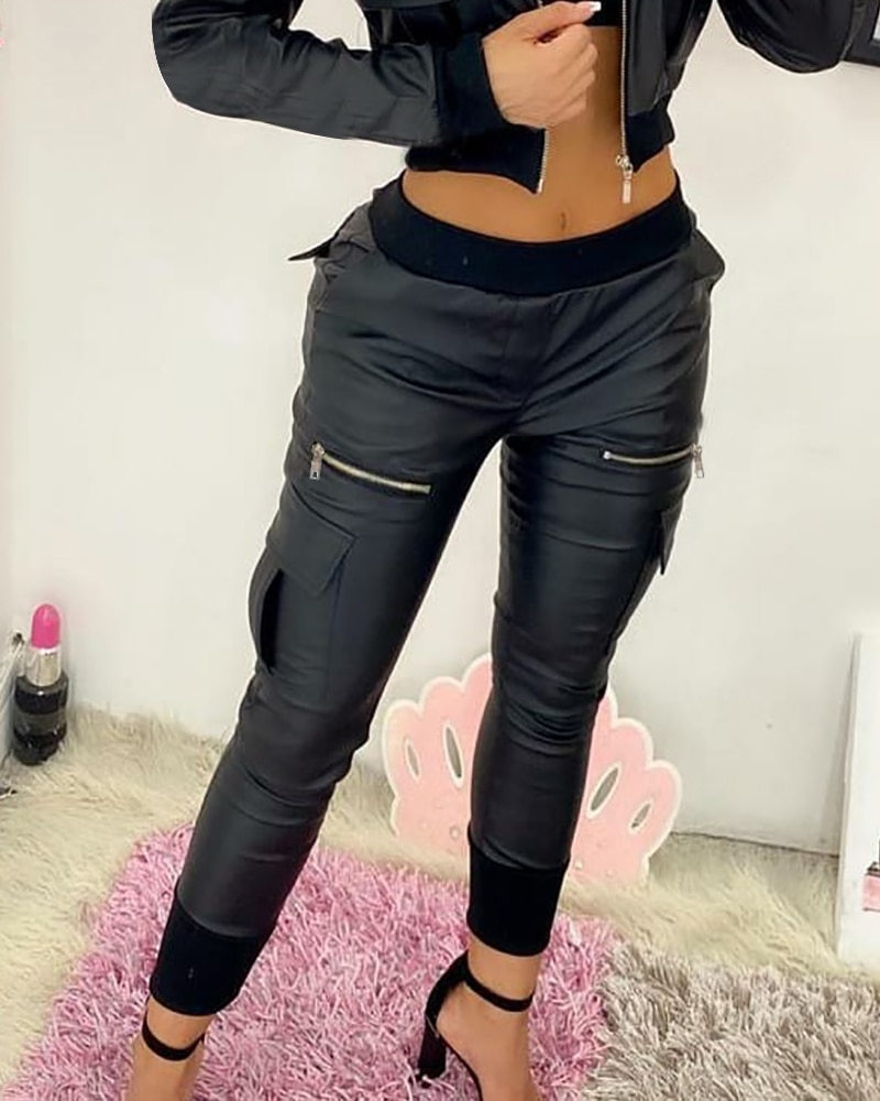 Black PU Tie Trousers Image 2