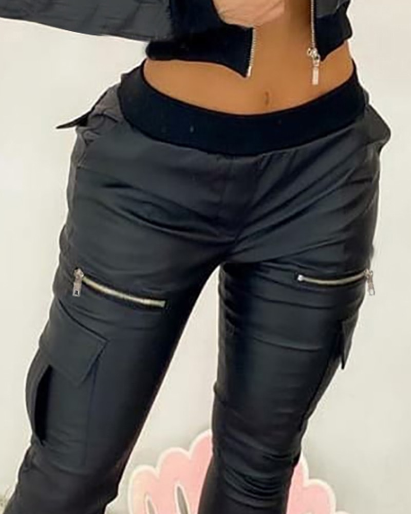 Black PU Tie Trousers Image 3