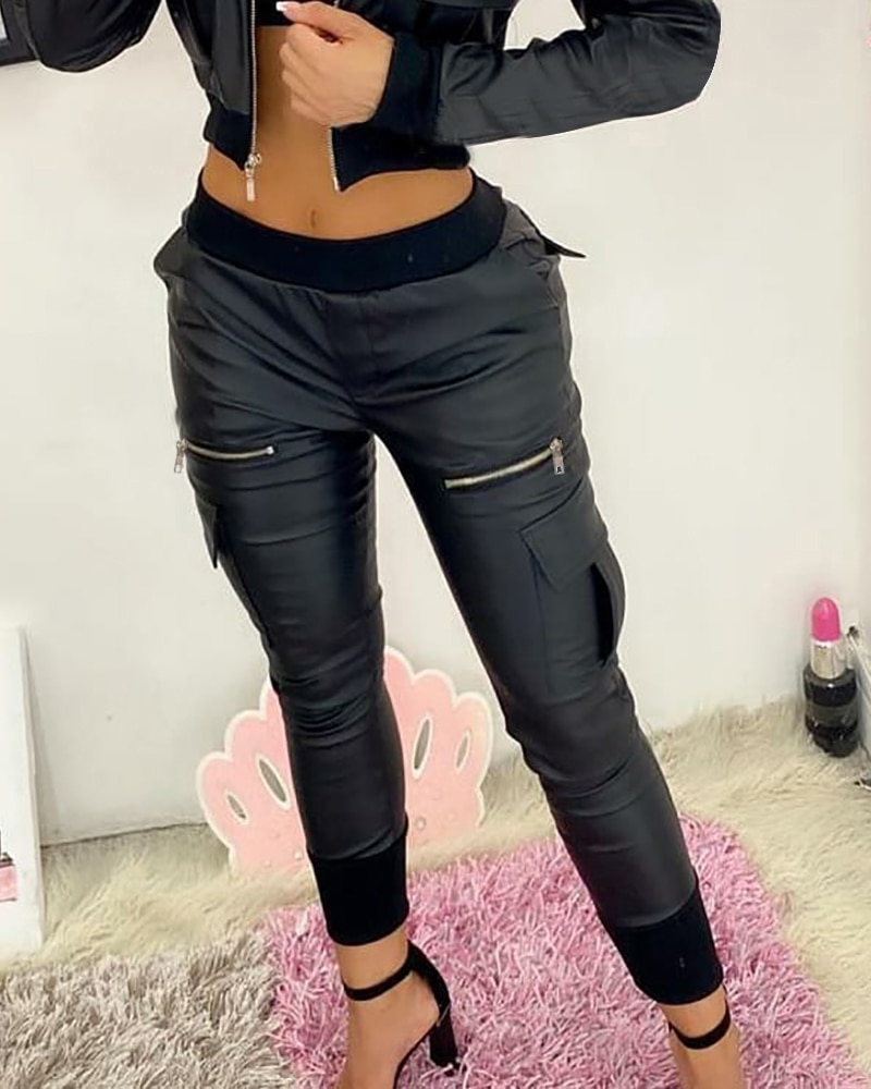 Black PU Tie Trousers Image 4