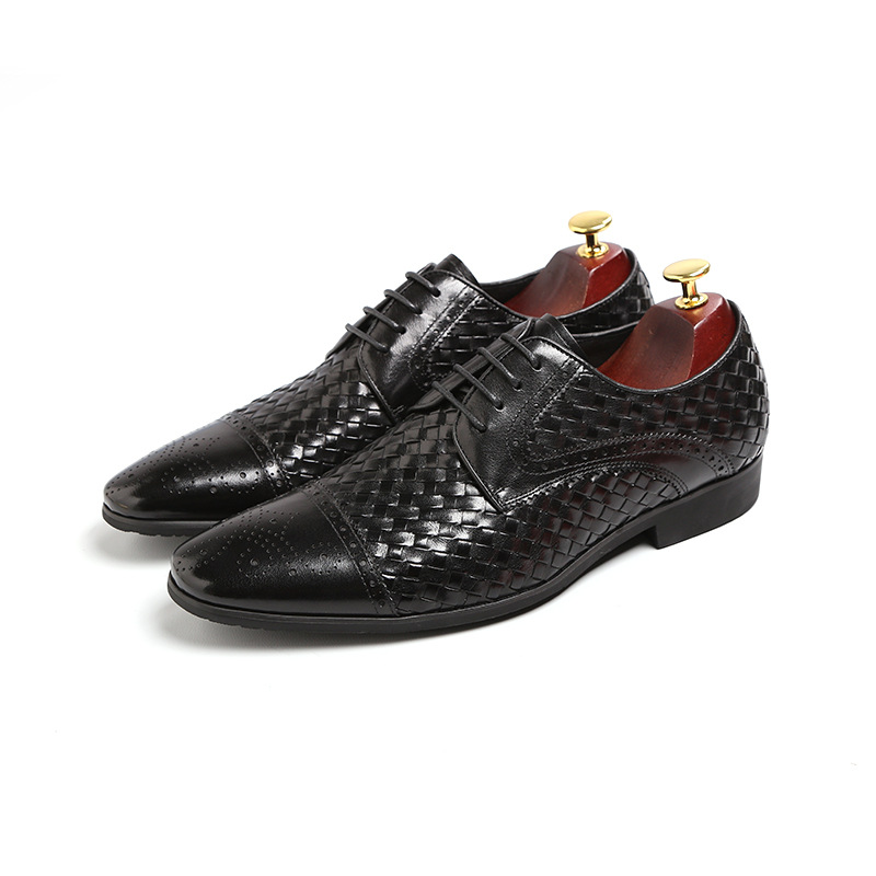 Men's New British Woven Pointed Business Leather Shoes - Fashion Statement