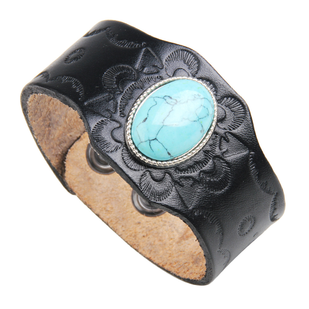 Fashion Turquoise Totem Leather Bracelet - Brown Color