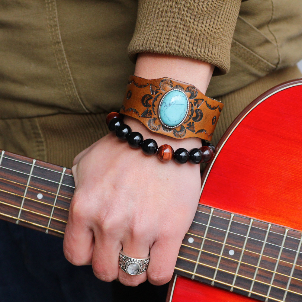 Fashion Turquoise Totem Leather Bracelet - Lifestyle Image
