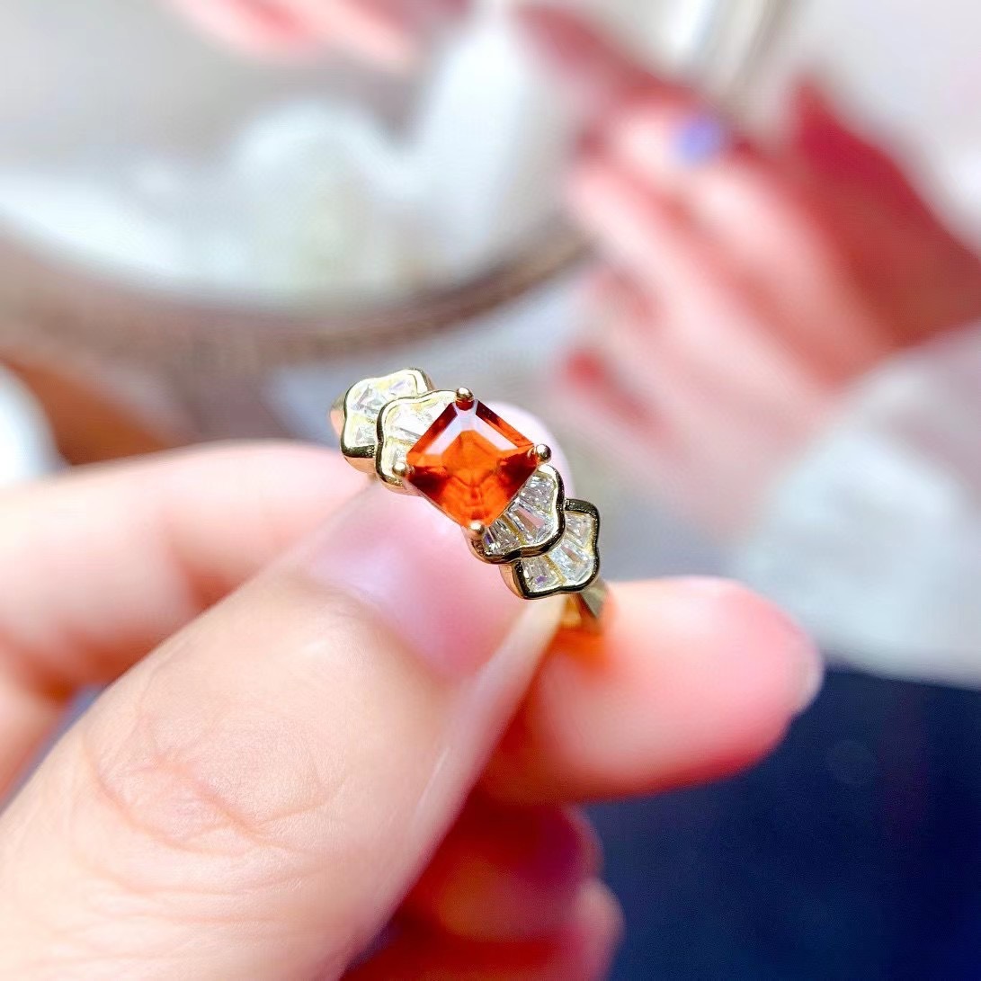 Colored Gems Jewelry 925 Silver Inlaid Natural Garnet Ring - Image 2