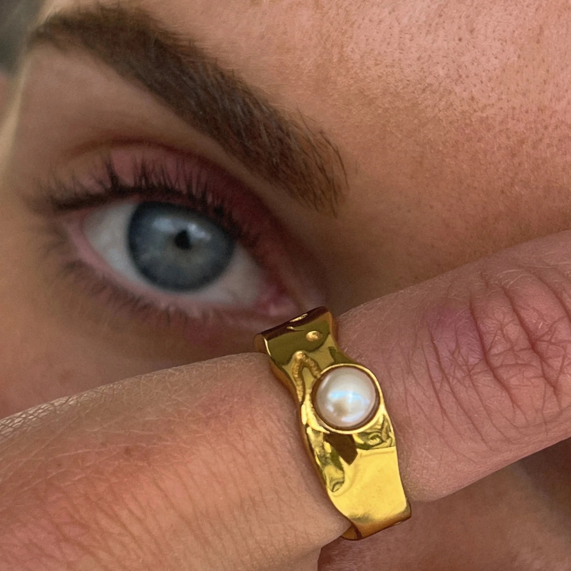 18K Gold Plated Stainless Steel Lava Pearl Ring 4