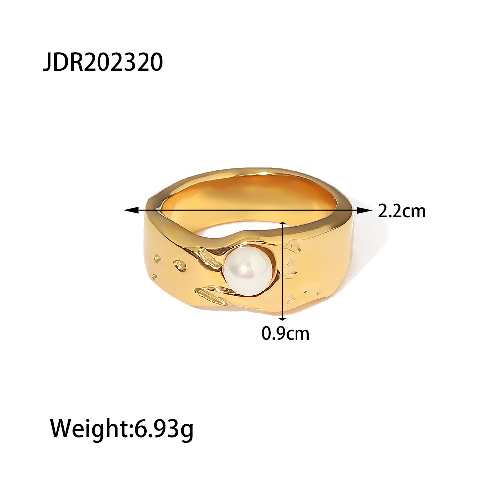18K Gold Plated Stainless Steel Lava Pearl Ring 8