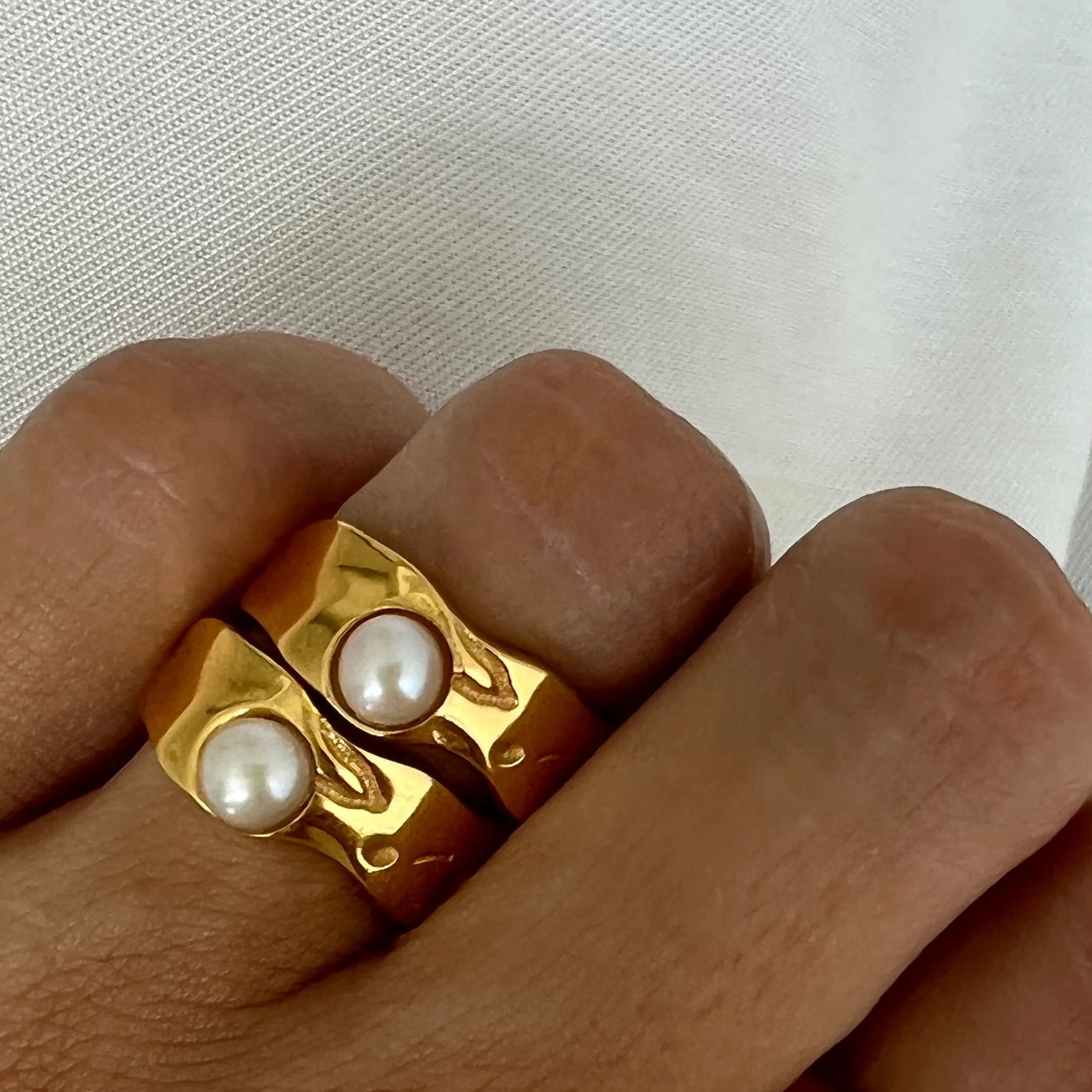 18K Gold Plated Stainless Steel Lava Pearl Ring 7