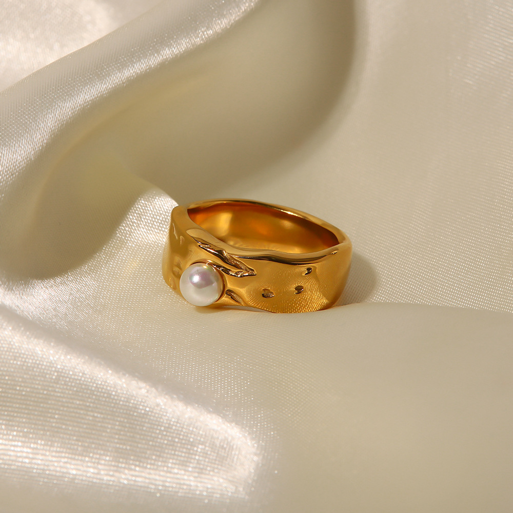 18K Gold Plated Stainless Steel Lava Pearl Ring 1
