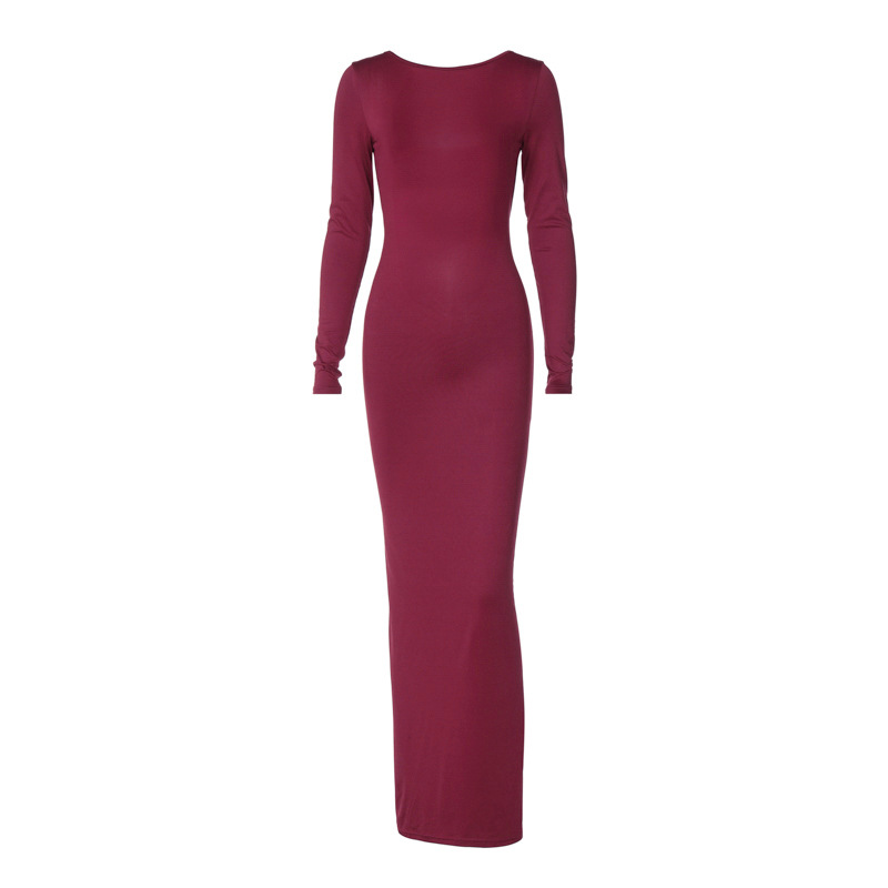 Fashion Sexy Backless Pleated Slim Solid Color Dress Image 4