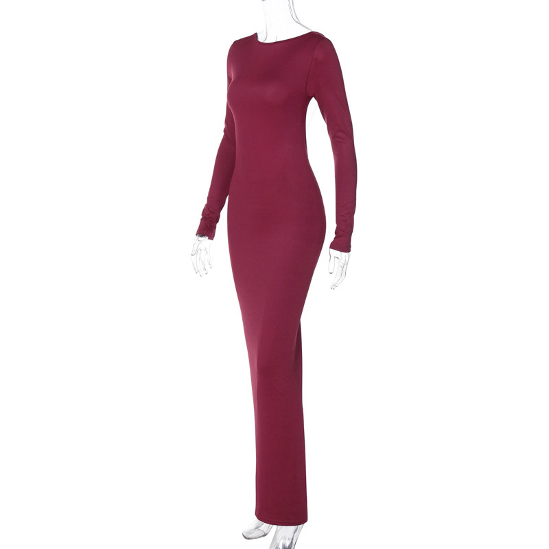 Fashion Sexy Backless Pleated Slim Solid Color Dress Image 14