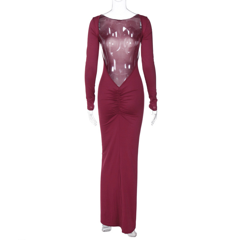 Fashion Sexy Backless Pleated Slim Solid Color Dress Image 9
